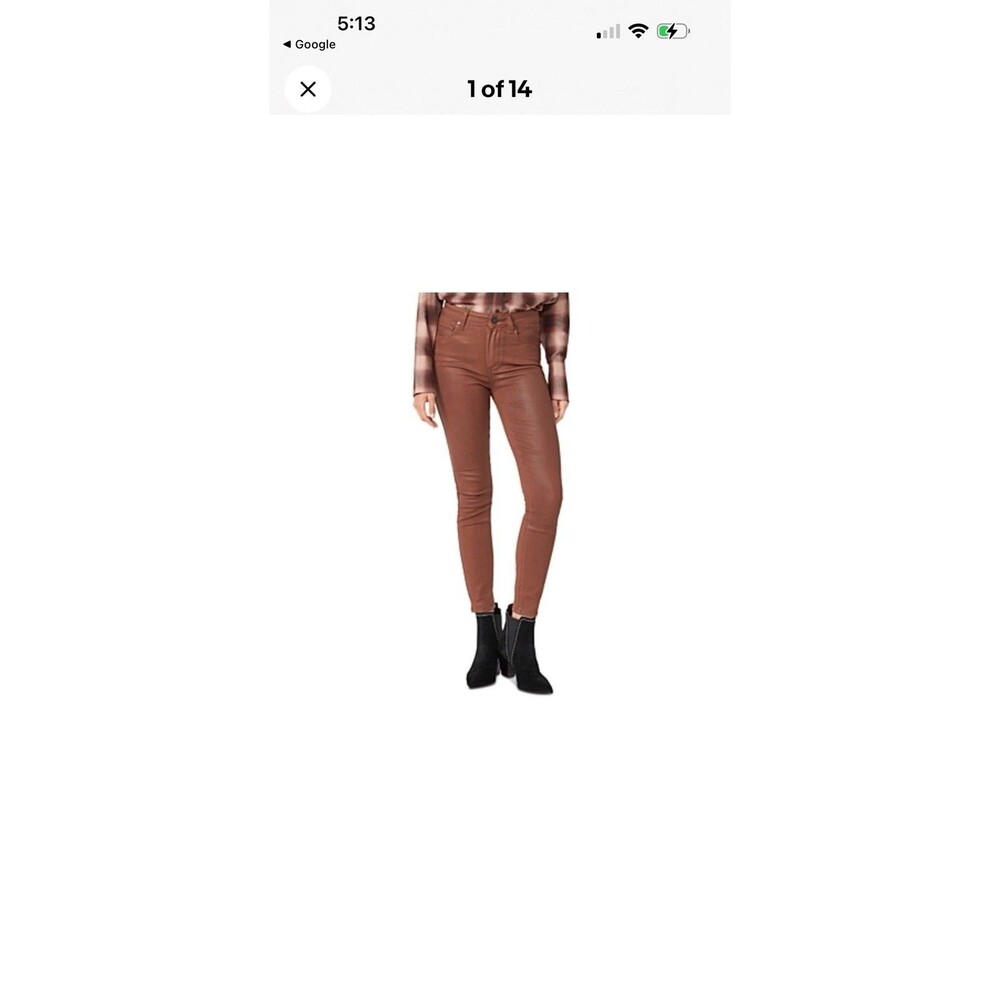 PAIGE Hoxton Ankle Jeans Women's 28 Cognac Solid High Rise 5 Pockets Zip/Button